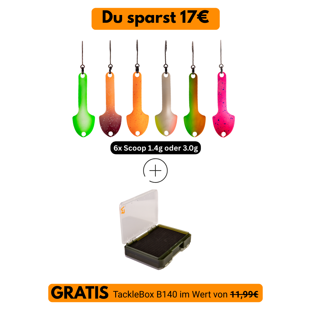 6er SCOOP 1.4g oder 3.0g Spoon Set inkl. GRATIS Tacklebox B140
